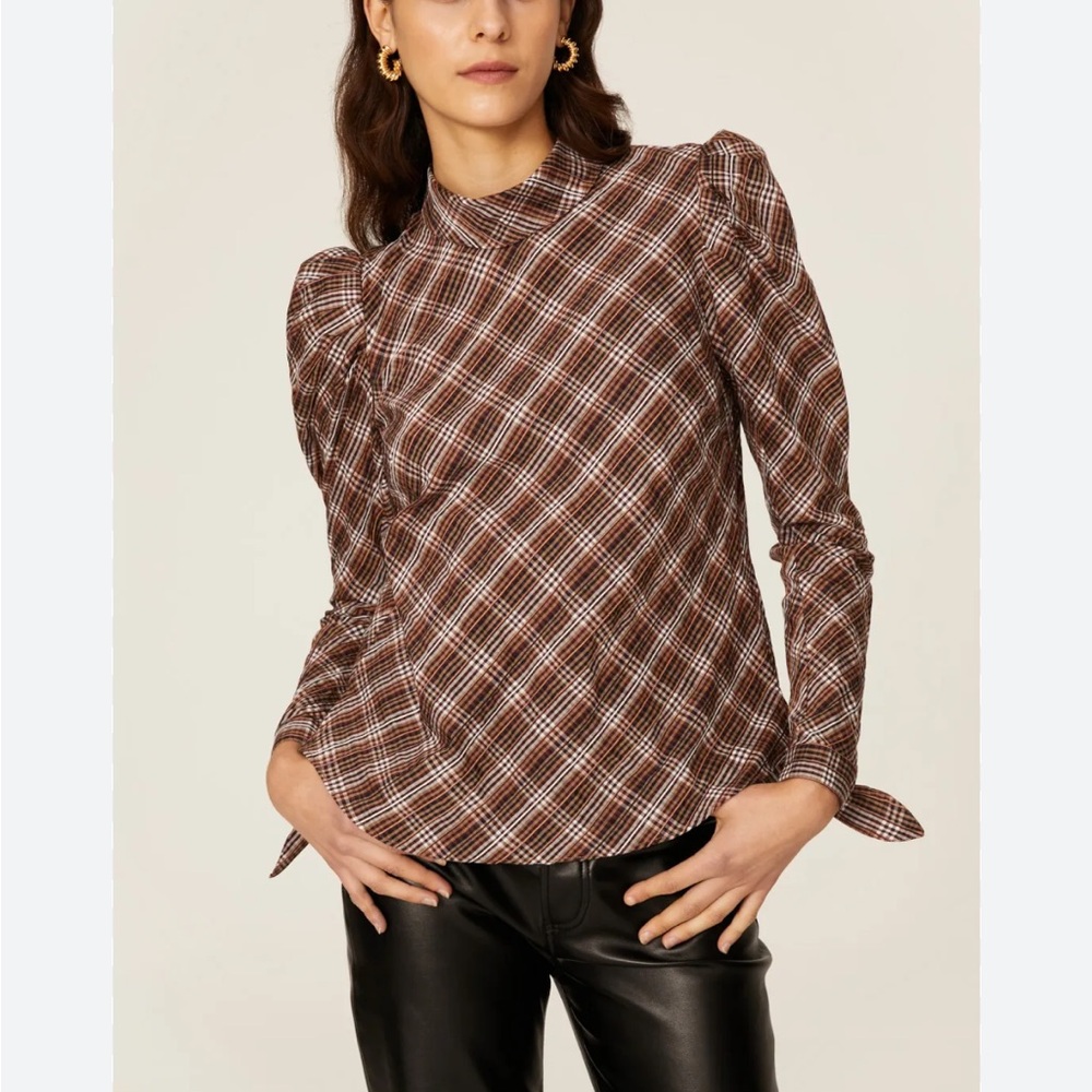 Veronica Beard 14 Isabel Blouse Shirt Brown Plaid fall